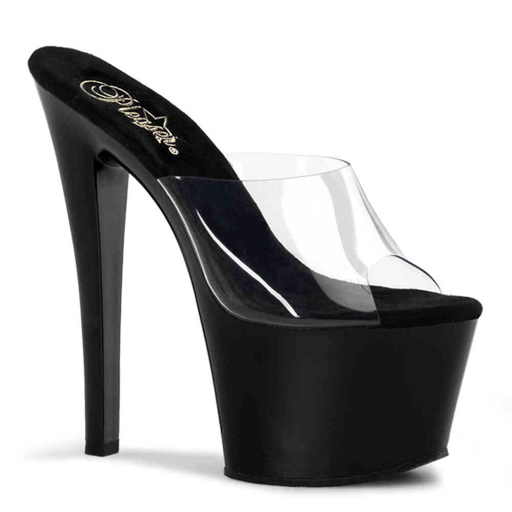 Pleaser - SKY301 Pantoletten mit Absatz - Pole dance schuhe - Schwarz/Transparent
